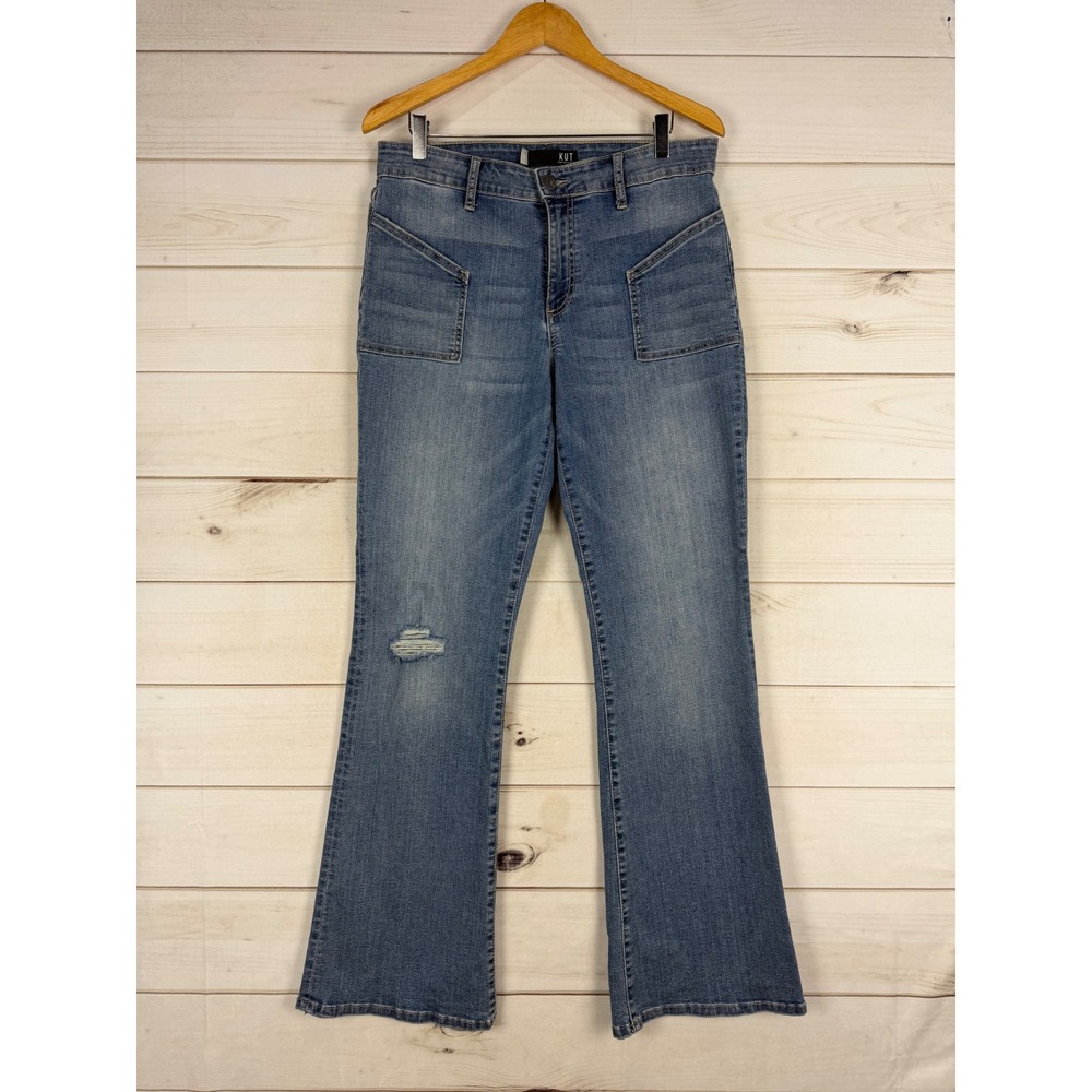 KUT From The Kloth Jeans 10 Blue Ana Flare Stretch Pockets High Waist
